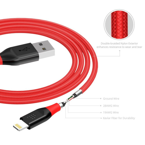 Кабель Tronsmart Lightning MFi 19AWG 1.2m Nylon Cable Red